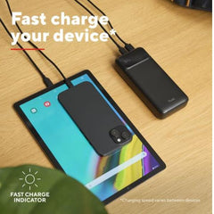POWER BANK 20.000MAH  CARICA VELOCE - 2 USB-A 18W QC 3.0 AUTO DETECT + 1 USB-C 20W PD 3.0 + PPS - TRUST AVALA POWERBANK - NERO