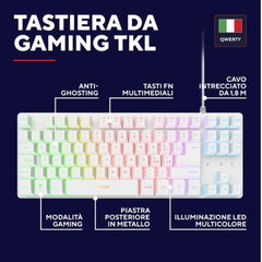 TASTIERA GAMING (COMPATTA TKL) CABLATA ILLUMINATA - LAYOUT ITALIANO - TRUST GXT833W THADO TKL - BIANCO