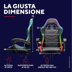 SEDIA GAMING CON ILLUMINAZIONE LED RGB  - TRUST GXT 704 RONIQ RGB  -  NERO