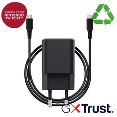 CARICA BATTERIA/ALIMENTATORE 65W GaN ULTRACOMPATTO PER NINTENDO SWITCH II - PLASTICA RICICLATA 100% - TRUST GXT 1258 - NERO