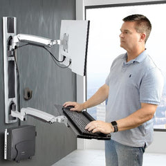 Workstation con montaggio a parete, supporto VESA per monitor da 32" (10kg), supporto per monitor completamente articolato e vassoio per tastiera