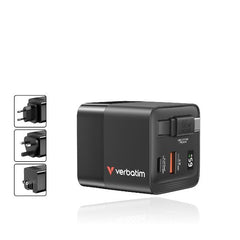 Caricatore GAN 65W 2 porte con cavo usb C incorporato