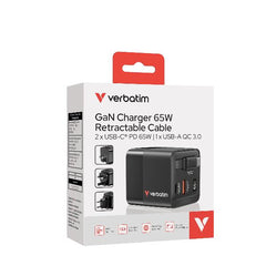 Caricatore GAN 65W 2 porte con cavo usb C incorporato