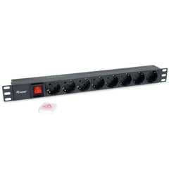 EQUIP - MULTIPRESA 8-BAY SCHUKO DIN49440, Spina Schuko CEE7/7 90°, 1U 19" con interruttore, Alluminio