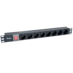 EQUIP - MULTIPRESA 8-BAY SCHUKO DIN49440, Spina Schuko CEE7/7 90°, 1U 19" con interruttore, Alluminio
