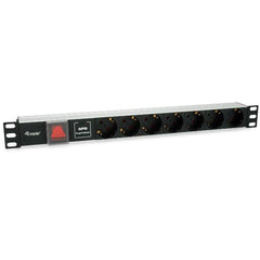 EQUIP - MULTIPRESA 7-BAY SCHUKO (DIN49440), 19" 1U, con Interruttore e Protezione Sovraccarico, Alluminio