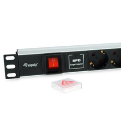EQUIP - MULTIPRESA 7-BAY SCHUKO (DIN49440), 19" 1U, con Interruttore e Protezione Sovraccarico, Alluminio