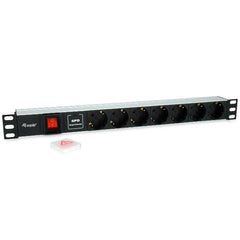 EQUIP - MULTIPRESA 7-BAY SCHUKO (DIN49440), 19" 1U, con Interruttore e Protezione Sovraccarico, Alluminio