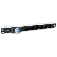 EQUIP - MULTIPRESA 6-BAY SCHUKO (DIN49440) 1U 19" con Circuit Breaker, Alluminio