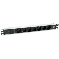 EQUIP - MULTIPRESA 7-BAY SCHUKO (DIN49440) 1U 19" con 2 Porte USB, Alluminio