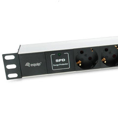 EQUIP - MULTIPRESA 7-BAY SCHUKO (DIN49440) 1U 19" con 2 Porte USB, Alluminio