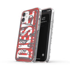 DIESEL - Cover semi-trasparente con scritta DIESEL colore rosso compatibile con Apple iPhone 12 Mini