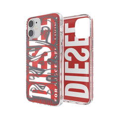 DIESEL - Cover semi-trasparente con scritta DIESEL colore rosso compatibile con Apple iPhone 12 Mini