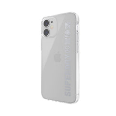 SUPERDRY - Cover trasparente con logo Superdry colore argento bordi rialzati compatibile con Apple iPhone 12 Mini