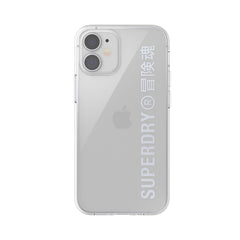 SUPERDRY - Cover trasparente con logo Superdry colore argento bordi rialzati compatibile con Apple iPhone 12 Mini