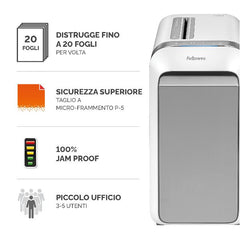 Distruggi documenti a microframmento LX221 per piccolo ufficio con INTELLIBAR bianco