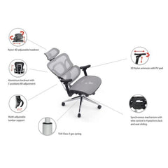 EQUIP - SEDIA DA UFFICIO ERGONOMICA PREMIUM, con poggiatesta e braccioli, Grigia