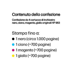 Confezione da 4 cartucce di inchiostro nero, ciano, magenta, giallo originali HP 963