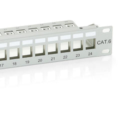 EQUIP - PATCH PANEL 24-PORTE KEYSTONE CAT.6 SCHERMATO, 1U 19" - Grigio chiaro