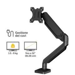 BRACCIO MONITOR SINGOLO PLATINUM SERIES COLORE NERO