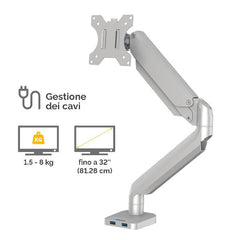 BRACCIO MONITOR SINGOLO PLATINUM COLORE ARGENTO
