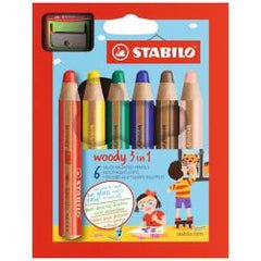 PASTELLI WOODY 3 IN 1 - Astuccio 6 pezzi + temperino