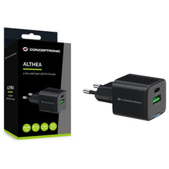 CARICATORE PD USB 2-PORTE 20W GaN (1x USB-C, 1x USB-A, QC 3.0, PPS) - NERO