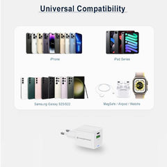 CARICATORE PD USB 2-PORTE 20W GaN (1x USB-C, 1x USB-A, QC 3.0, PPS) - BIANCO