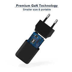 CARICATORE PD USB GaN 2-PORTE da 33W con cavo di ricarica 3 in 1, (1x USB-C, 1x USB-A, QC 3.0, PPS) - NERO