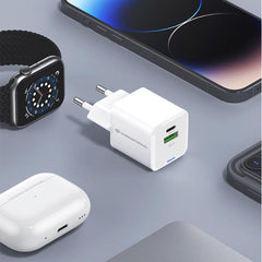 CARICATORE PD USB GaN 2-PORTE da 33W con cavo di ricarica 3 in 1, (1x USB-C, 1x USB-A, QC 3.0, PPS) - BIANCO