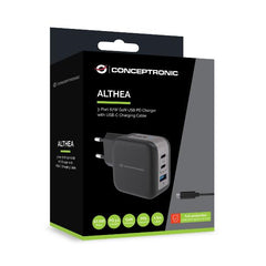 CARICATORE PD USB GaN 3-PORTE da 67 W con cavo di ricarica USB-C, (2x USB-C, 1x USB-A, QC 3.0, PPS) - NERO