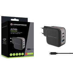 CARICATORE PD USB GaN 3-PORTE da 67 W con cavo di ricarica USB-C, (2x USB-C, 1x USB-A, QC 3.0, PPS) - NERO