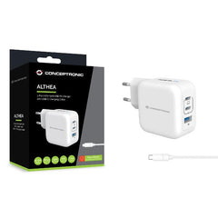 CARICATORE PD USB GaN 3-PORTE da 67 W con cavo di ricarica USB-C, (2x USB-C, 1x USB-A, QC 3.0, PPS) - BIANCO