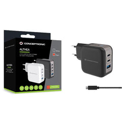 CARICATORE PD USB 4-PORTE 100W GaN con cavo di ricarica USB-C, (3x USB-C, 1x USB-A, QC 3.0, PPS) - NERO