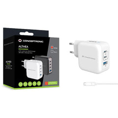 CARICATORE PD USB 4-PORTE 100W GaN con cavo di ricarica USB-C, (3x USB-C, 1x USB-A, QC 3.0, PPS) - BIANCO