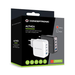 CARICATORE PD USB 4-PORTE 100W GaN con cavo di ricarica USB-C, (3x USB-C, 1x USB-A, QC 3.0, PPS) - BIANCO