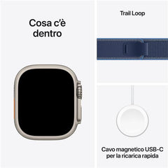 Apple Watch Ultra 3 GPS + Cellular, Cassa 49 mm in titanio naturale con Trail Loop blu/blu acceso - S/M
