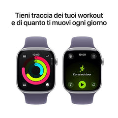 Apple Watch Series 11 GPS, Cassa 46 mm in alluminio color argento con Cinturino Sport viola nebbia - M/L
