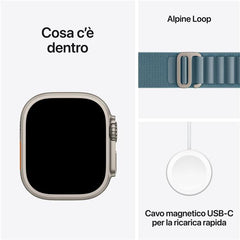 Apple Watch Ultra 3 GPS + Cellular, Cassa 49 mm in titanio naturale con Alpine Loop blu chiaro - Small