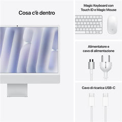 iMac 24" con display Retina 4,5K: Chip Apple M4 con CPU 10-core e GPU 10-core, 16GB, 256GB SSD - Argento