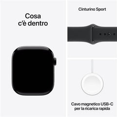 Apple Watch Series 11 GPS, Cassa 46 mm in alluminio Jet Black con Cinturino Sport nero - S/M