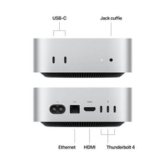 Mac mini: Chip Apple M4 con CPU 10-core e GPU 10-core, 16GB, 512GB SSD