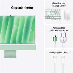 iMac 24" con display Retina 4,5K: Chip Apple M4 con CPU 8-core e GPU 8-core, 16GB, 256GB SSD - Verde