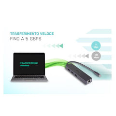 HUB USB-C a 3 porte USB-A 3.2 + RJ45 LAN Ethernet