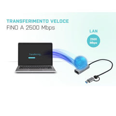 Adattatore universale USB-C / USB-A (M)  a Ethernet RJ-45 (F) fino a 2.5 Gbps