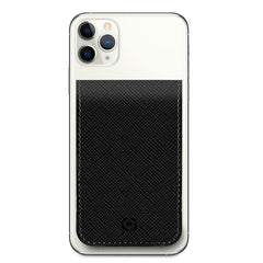 CARDV - Porta carte magnetico universale per il retro degli smartphone materiale pelle sintetica con finitura saffiano colore nero