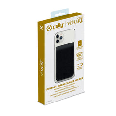 CARDV - Porta carte magnetico universale per il retro degli smartphone materiale pelle sintetica con finitura saffiano colore nero