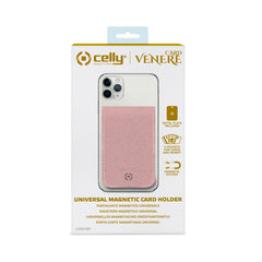 CARDV - Porta carte magnetico universale per il retro degli smartphone materiale pelle sintetica con finitura saffiano colore rosa cipria