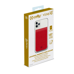 CARDV - Porta carte magnetico universale per il retro degli smartphone materiale pelle sintetica con finitura saffiano colore rosso