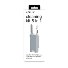 CLEANINGKIT - Kit pulizia dispositivi 5in1, punta per la rimozione sporco, spazzola rigida per pulizia scanalature, spugna, panno in microfibra, nebulizzatore